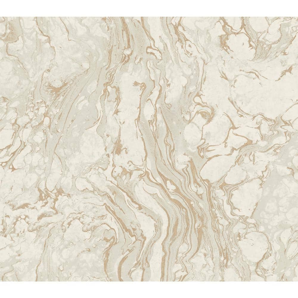 Ronald Redding White and Gold Polished Marble Paper Unpasted Matte Wallpaper (27 in. x 27 ft.)