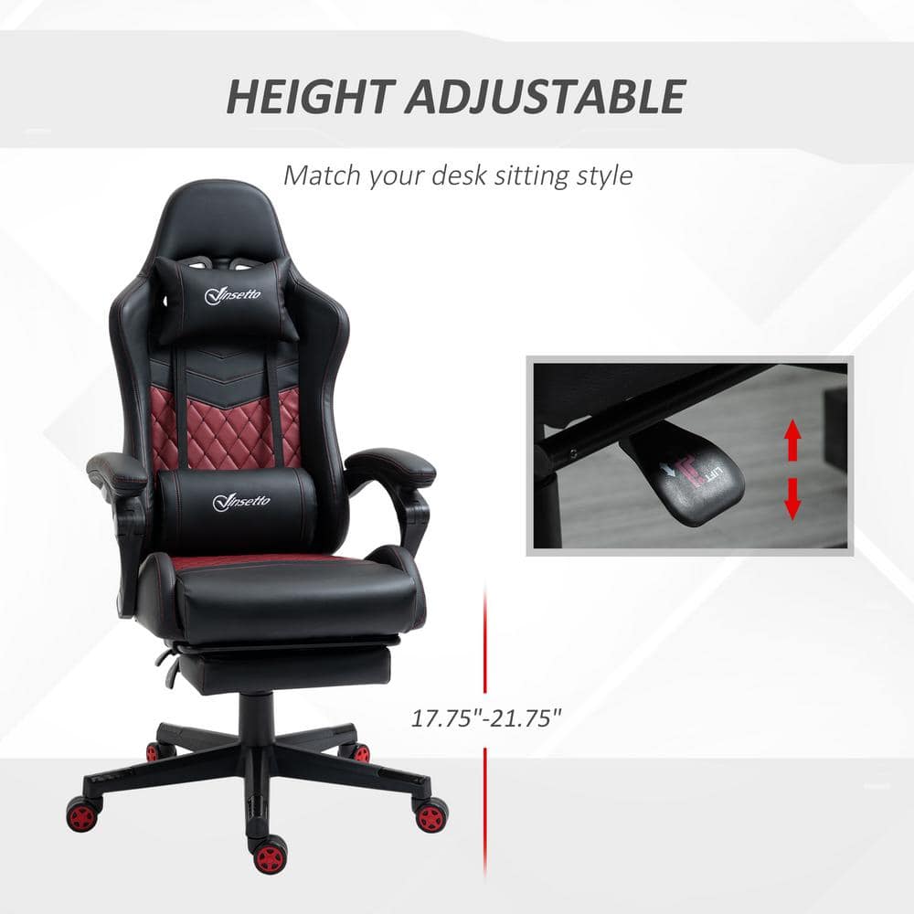 Vinsetto Black and Red PU Leather Reclining Gaming Chair with Footrest