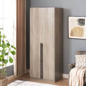 Lee Rustic Grey 31.5 in. Freestanding Wardrobe with 4 Shelves and 2 Drawers