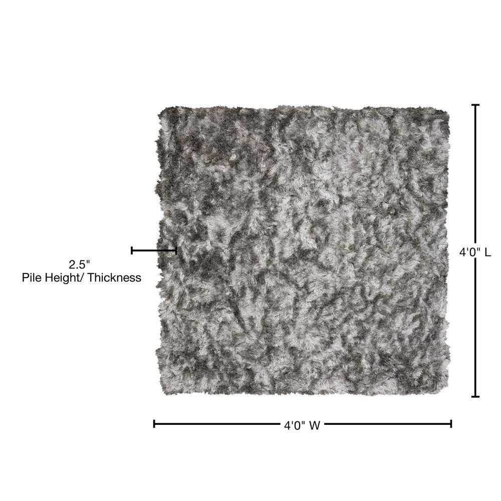 Silver 4' x 4' Square Hand-Tufted Shag Area Rug