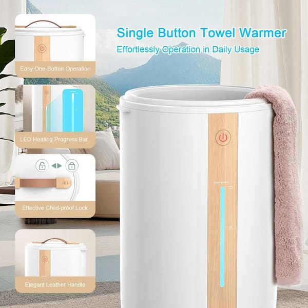 Towel Warmer for Bathroom, Electric Towel Warmer Bucket in White with Heating Progress Bar, Auto Shut-off