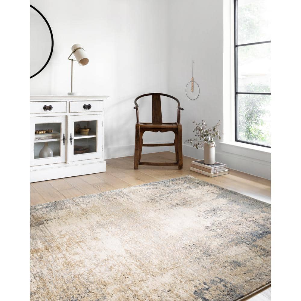 Ivory Abstract Easy-Care Synthetic Rectangular Area Rug, 6'7" x 9'2"
