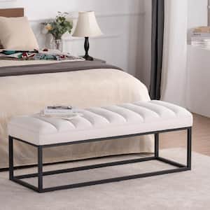 White 53.54 in. Upholstered Bedroom Bench, Entryway Bench with Metal Base