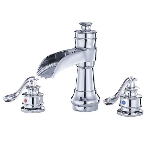 PERLIRIA INC 8 in. Widespread Double Handle 3 Holes Bathroom Sink Faucet in Polished Chrome