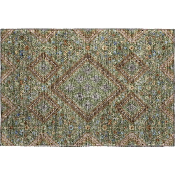 Mayfield Premium Machine Washable Abstract AMF2459 Olive 3 ft. x 4 ft. Area Rug