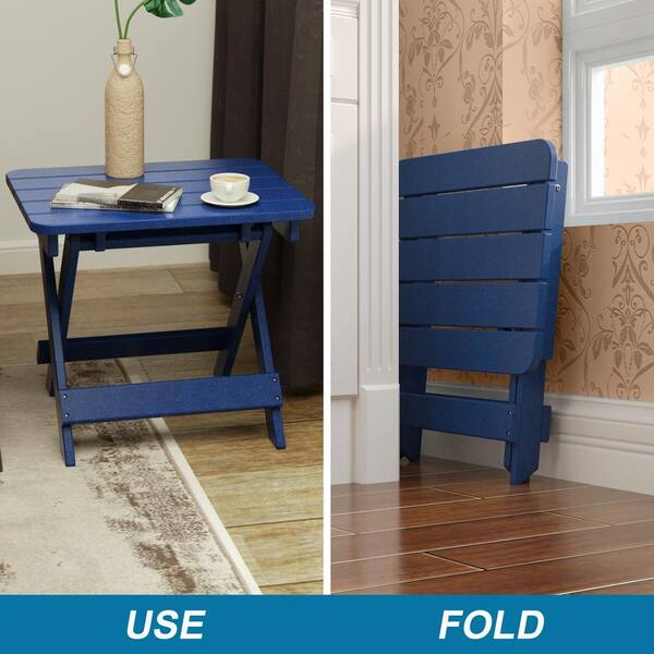 Navy Blue HDPE Weather Resistant Outdoor Side Table Foldable