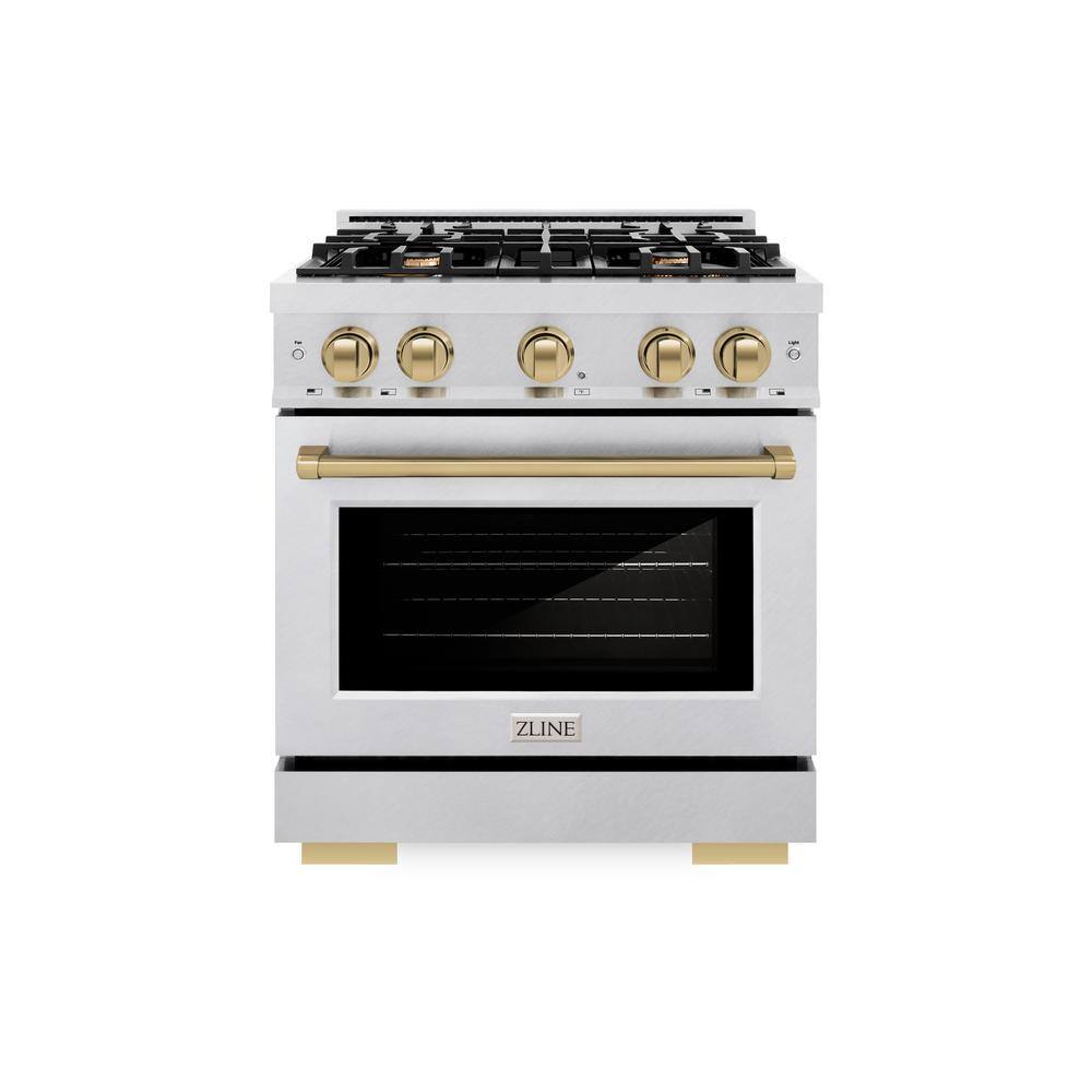 Autograph 30 in. Select Dual Fuel Range with 4 Burners and Convection Oven in Satin Steel with Champagne Bronze Accents price history on PriceWatchPro