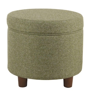19 in. L x 19 in. W x 18 in. H Green Fabric Upholstered Round Wooden Ottoman with Lift Off Lid Storage