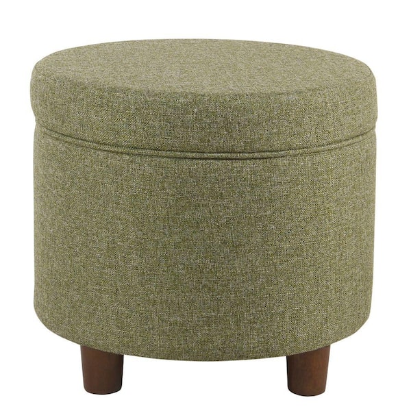 Benjara 19 in. L x 19 in. W x 18 in. H Green Fabric Upholstered Round Wooden Ottoman with Lift Off Lid Storage
