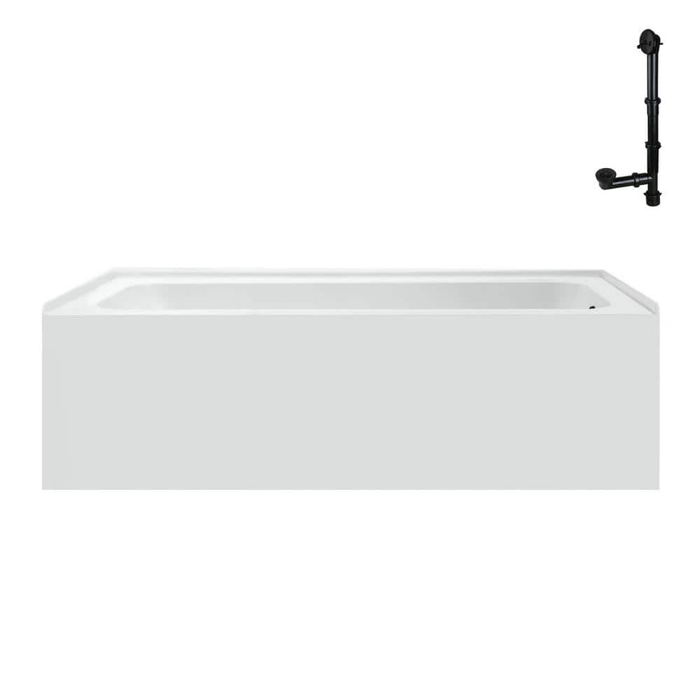 Glossy White Rectangular Acrylic Alcove Bathtub with Matte Black Trim