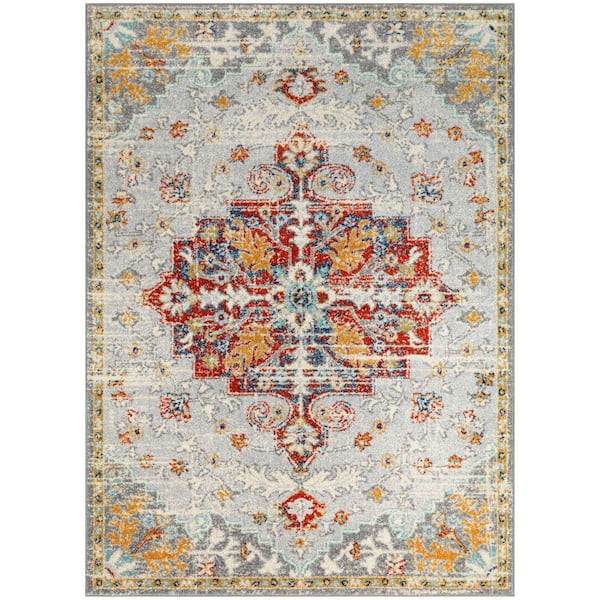 Nourison Passion Grey Multicolor 4 ft. x 6 ft. Center medallion Traditional Area Rug