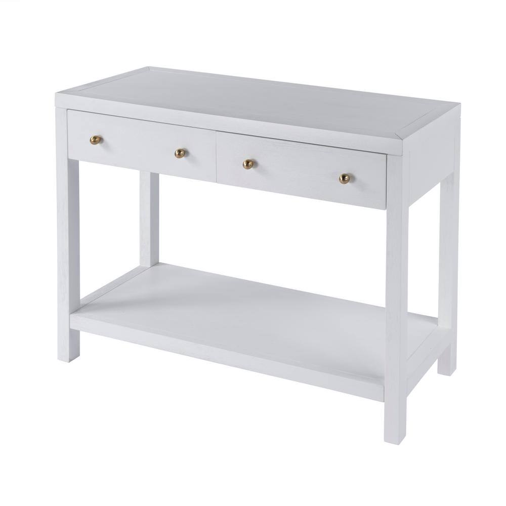White Rectangular Wood Console Table with Storage Drawers