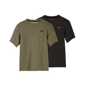 Men's 2X Large Black Short Sleeve Hybrid Work T Shirt with 2X Large Green Short Sleeve Hybrid T Shirt (2-Pack)