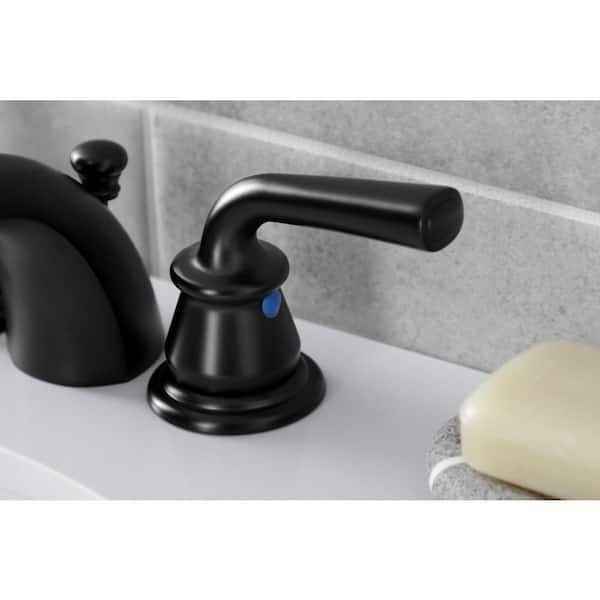 Kingston Brass Restoration 2-Handle 8 in. Mini-Widespread Bathroom Faucets with Plastic Pop-Up in Matte Black