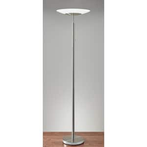 72 in. Silver Brushed Steel Metal Thick Pole with Wide Disc Shade Torchiere Floor Lamp