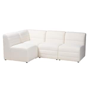 Maya 79.3 in. W 4-Piece Fabric White and Dark Brown Sectional Sofa