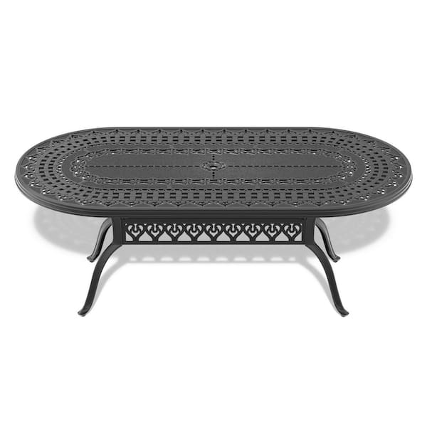 81.89 in. Cast Aluminum Patio Dining Table with Umbrella Hole