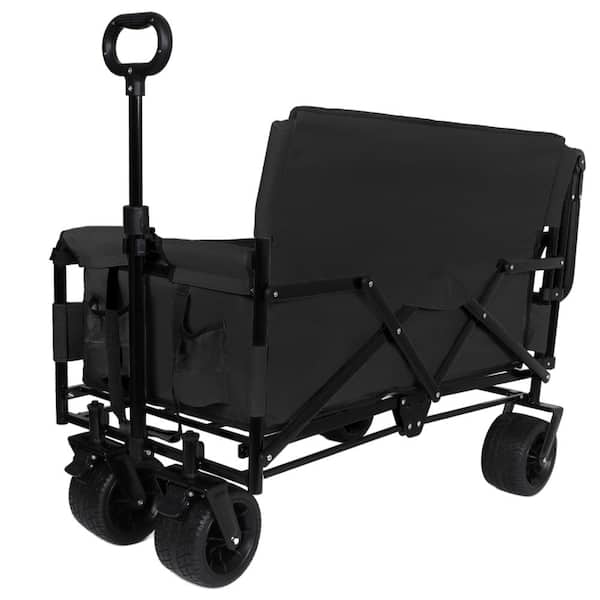 Black 3-in-1 Folding Wagon Cart, All-Terrain Wagon with Canopy & Storage for Camping, Beach, Sports
