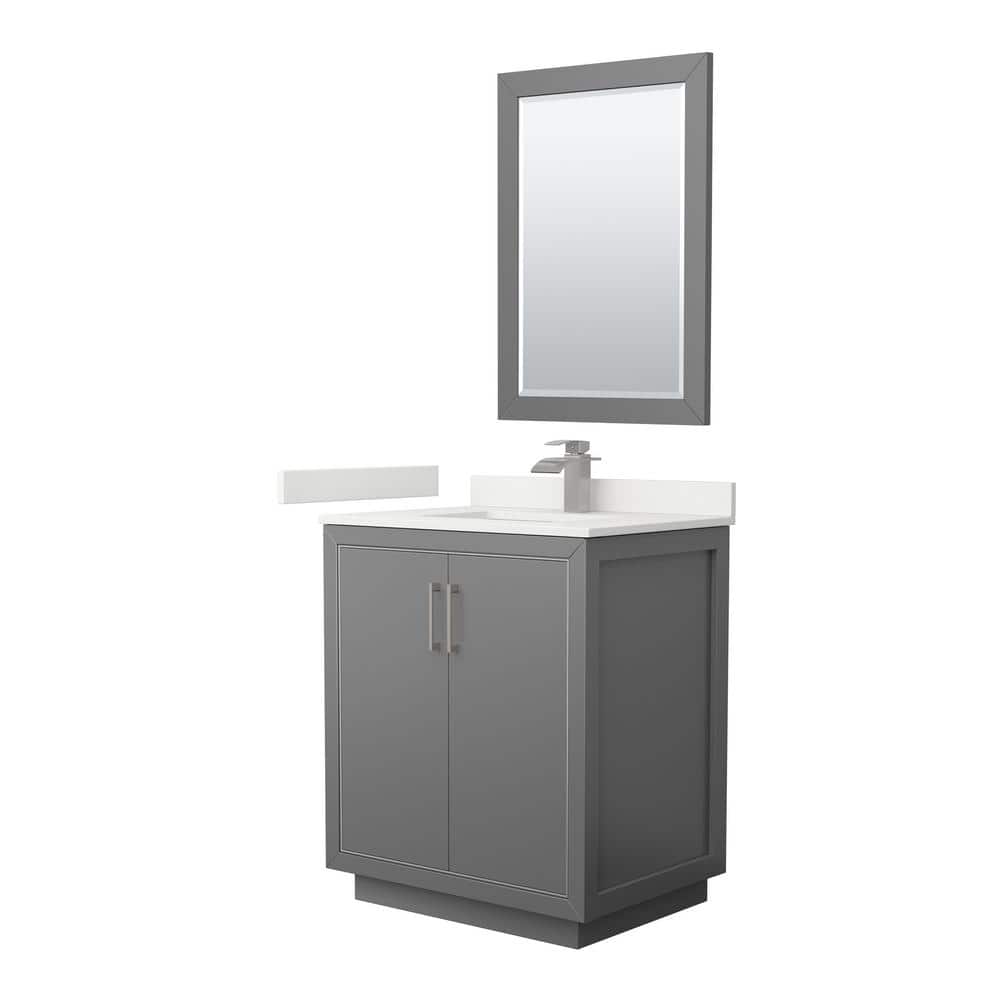 Icon 30 in. W x 22 in. D x 35 in. H Single Bath Vanity in Dark Gray with White Quartz Top and 24 in. Mirror price history on PriceWatchPro