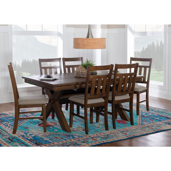 Krause 7-Piece Rectangle Rustic Umber Brown Wood Top Dining Room Set Seats 6
