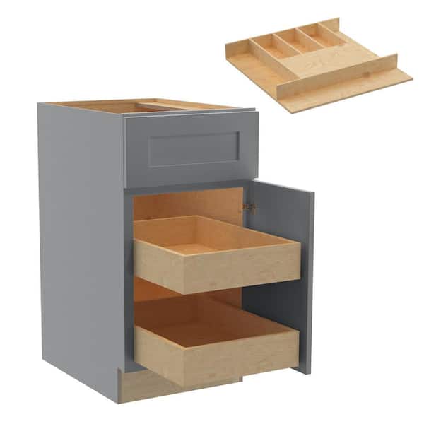 Home Decorators Collection Newport 18 in. W x 24 in. D x 34.5 in. H Assembled Plywood Base Kitchen Cabinet in Pearl Gray with 2ROT Cutlery RH