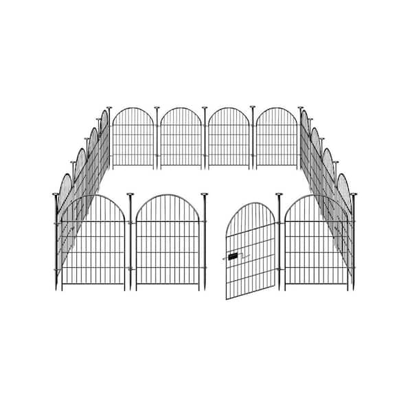 Garden Fence Animal Barrier with Gate 27 in. 16 Panels Rustproof Metal Wire for Dogs Rabbits Black