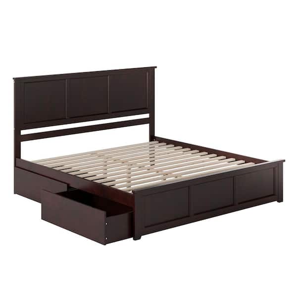 Madison Espresso Black Solid Wood Frame King Platform Bed with Matching Footboard and Storage Drawers