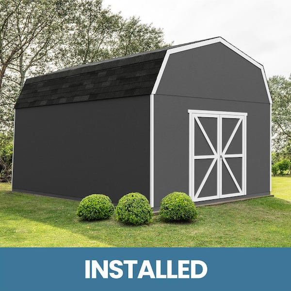 Handy Home Products Professionally Installed Hudson 12 ft. x 24 ft. Multi-Purpose Barn Style Wood Storage Shed -Gray Shingle (288 sq. ft.)