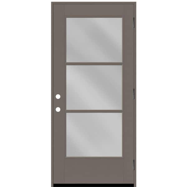 Steves & Sons Legacy 30 in. x 80 in. Icon 3 Lite Modern Clear Glass LHOS Kindling Fiberglass Prehung Front Door