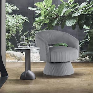 Minnis Dark Gray Corduroy Fabric Swivel Arm Chair