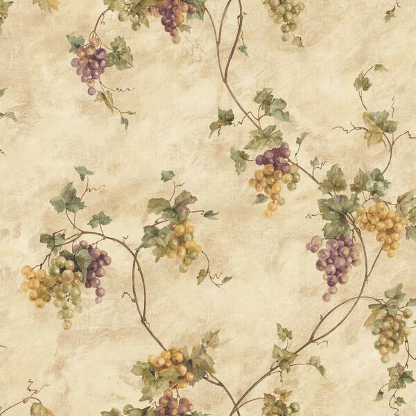 The Wallpaper Company 8 in. x 10 in. Beige Grape Watercolor Wallpaper Sample-DISCONTINUED
