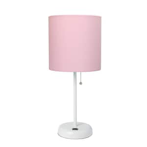 19.5 in. Pink and White Stick Lamp with USB Charging Port