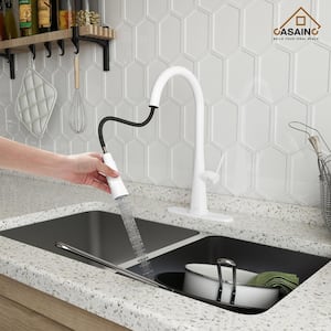 Single Handle Pull-Down Sprayer Kitchen Faucet with Advanced Spray, Pull Out Spray Wand, Deckplate in Matte White