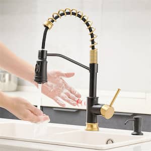 Single-Handle Touchless Kitchen Sink Faucet With Pull Down Sprayer Commercial 1-Hole Smart Hand-Free Taps Black and Gold