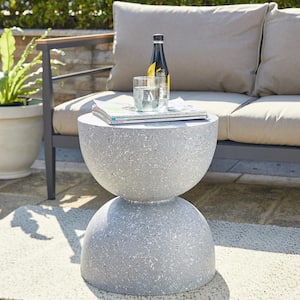 17.75 in. H Multi-Functional MGO Stone Gray Terrazzo Outdoor Side Table or Garden Stool or Planter Stand
