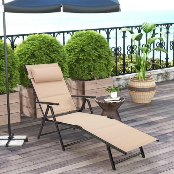 Cesicia Black Frame 1-Piece Metal Beige Adjustable Outdoor Chaise Lounge
