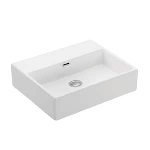 Quattro 50 Wall Mount / Vessel Bathroom Sink in Ceramic White without Faucet Hole
