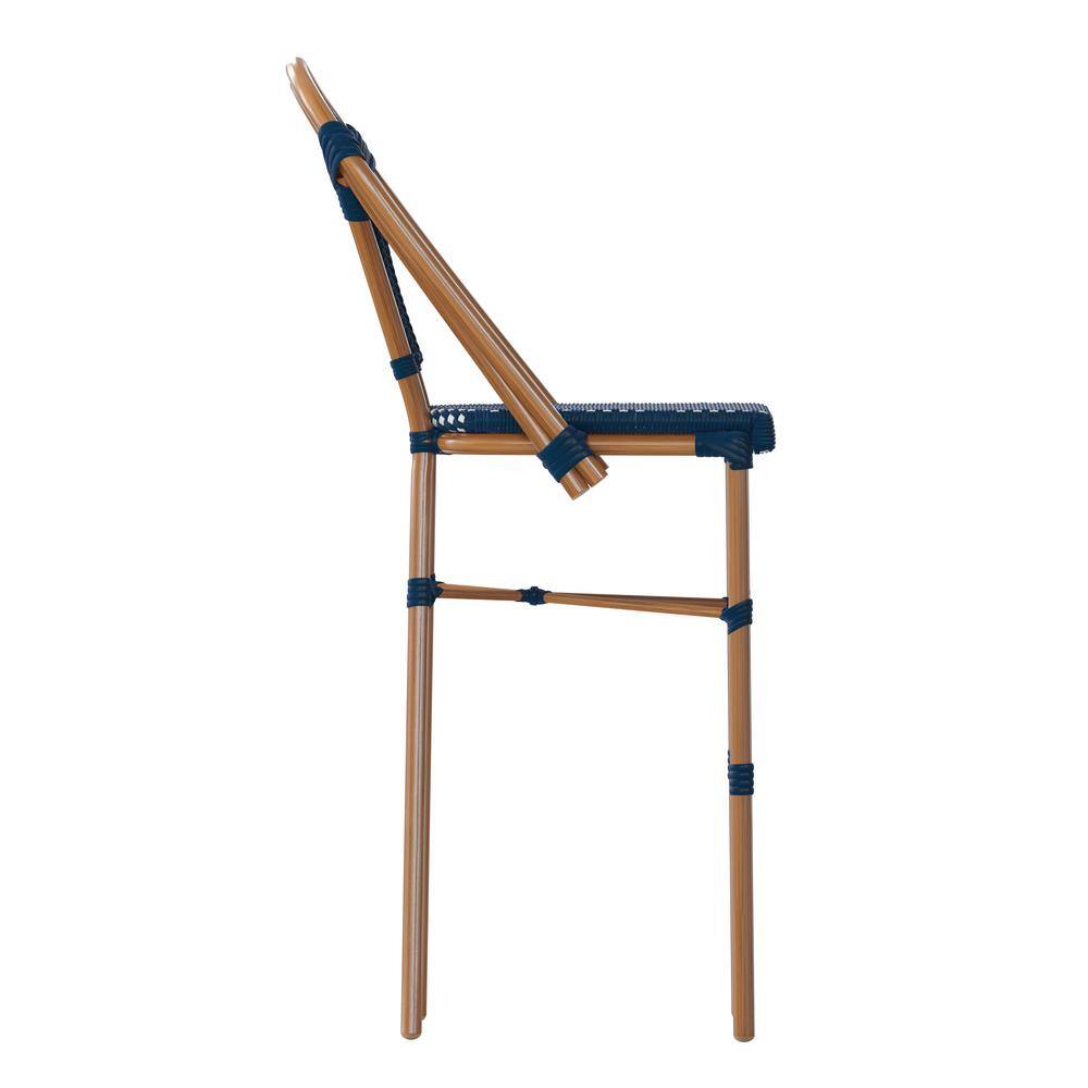 Navy and White Woven Metal Frame Bar Stools, Set of 2