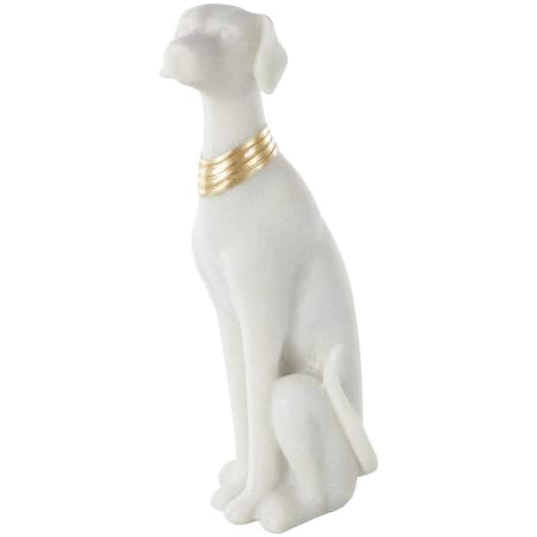 Litton Lane 7 in. x 17 in. Cream Polystone Sitting Dog Sculpture with Gold Collar