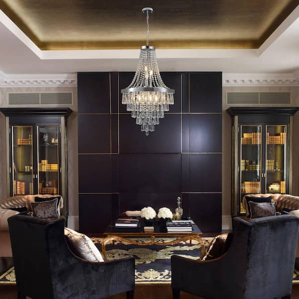 19.6 in. W 10-Light Chrome Crystal Chandelier for Living Room and Kitchen Island with No Bulbs Included