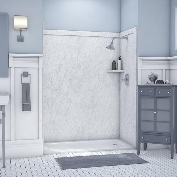 FlexStone Royale 36 in. x 60 in. x 80 in. 11-Piece Easy Up Adhesive Alcove Bathtub/Shower Wall Surround in Frost
