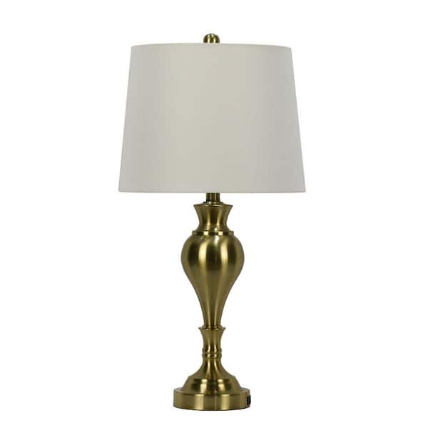 26.5 in. Soft Gold Metal Urn Table Lamp w/USB and Designer Shade