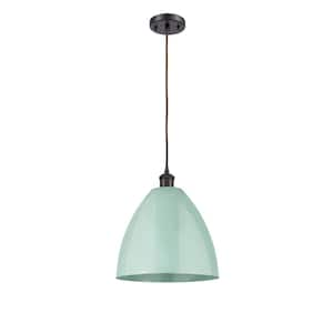 Plymouth Dome 1-Light Oil Rubbed Bronze Cone Pendant Light with Seafoam Metal Shade