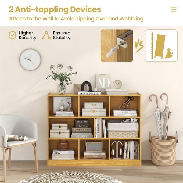HONEY JOY 36.5 in. Tall Burlywood Wood 3-Shelf Storage Cube