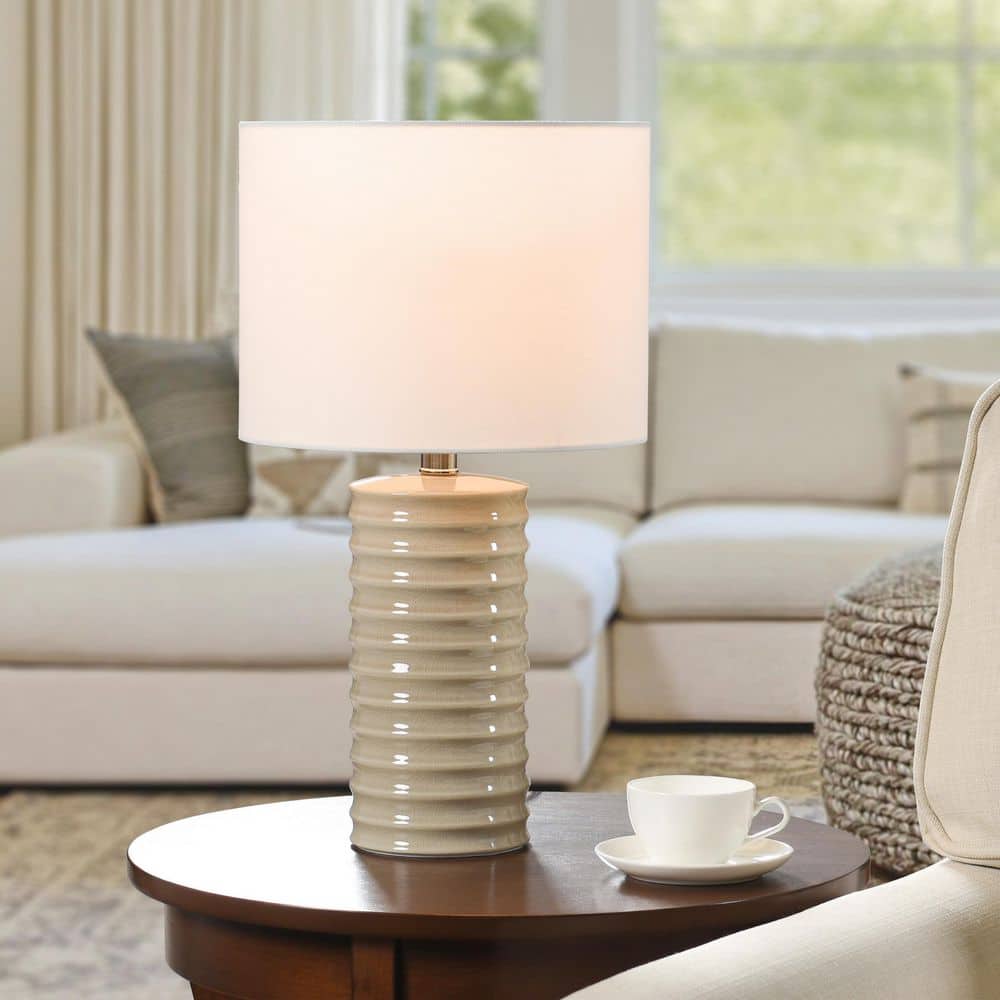 StyleCraft 19.5 in. Sandstone Table Lamp White Linen Shade