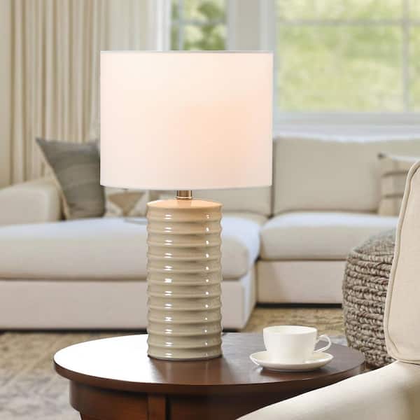 19.5 in. Sandstone Table Lamp White Linen Shade