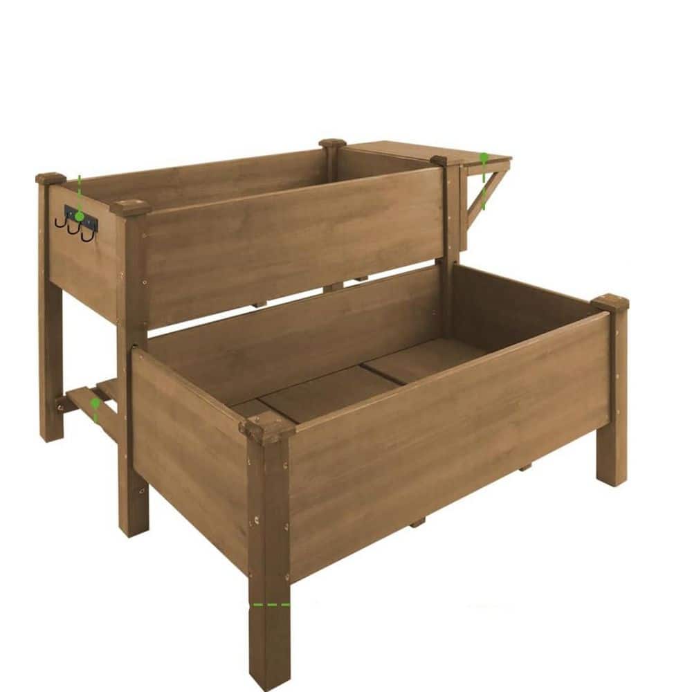 55in. L x 42in. Wx 30 in. H 2-Tier Wood Raised Garden Bed w/ Legs,Outdoor E