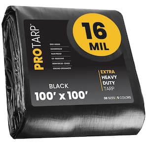 100 ft. x 100 ft. Black 16 Mil Heavy Duty Polyethylene Tarp, Waterproof, UV Resistant, Rip and Tear Proof