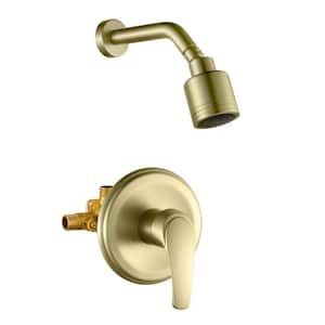Single-Handle 1-Spray Round Shower Faucet Brass Wall Mount Shower System Set in Brushed Gold (Valve Included)
