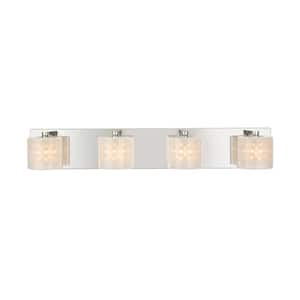 Pommercy Place Collection 4-Light Chrome Vanity Light with Sand Blasted Glass Shades and Glass Decorative Beads